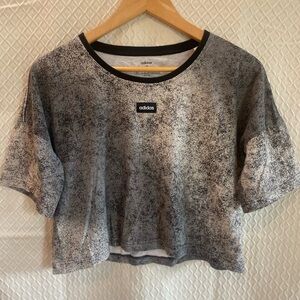 Adidas Women's Black and Gray speckled/acid wash crop Top. Small. Sporty.